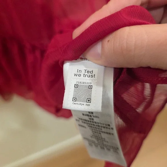 Ted Baker London Anastai Pleated Ruffle Mini Dress Red Sheer Chiffon Size 6 - Picture 6 of 11